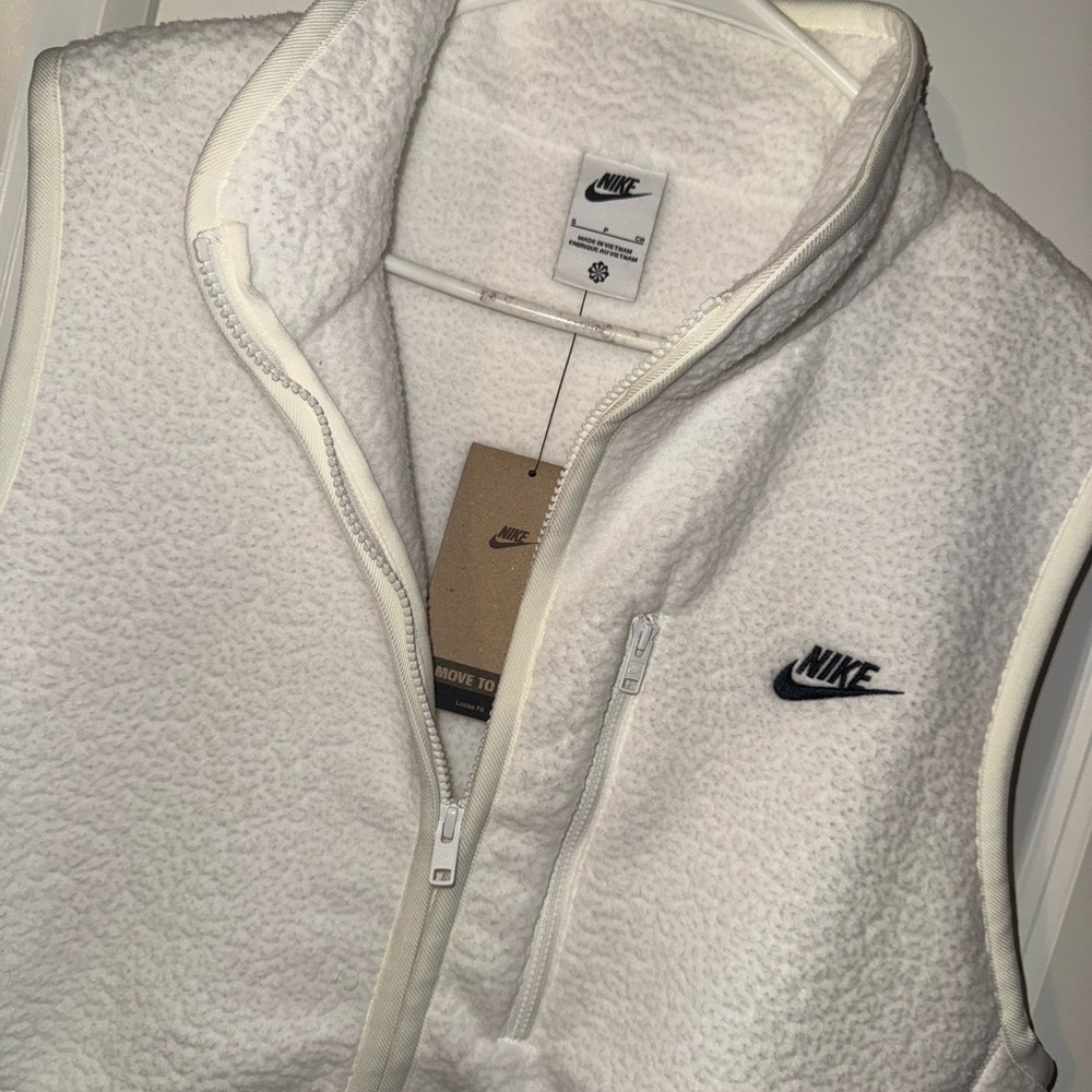 Nike Winterized Fleece Vest Size Medium Mens White Sportswear Club Full Zip - Picture 4 of 9